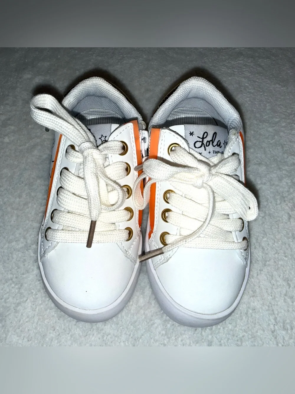 Lola + The Boys Toddler Sneakers Size 8 White Gold Orange Doodle Zip Shoes NEW